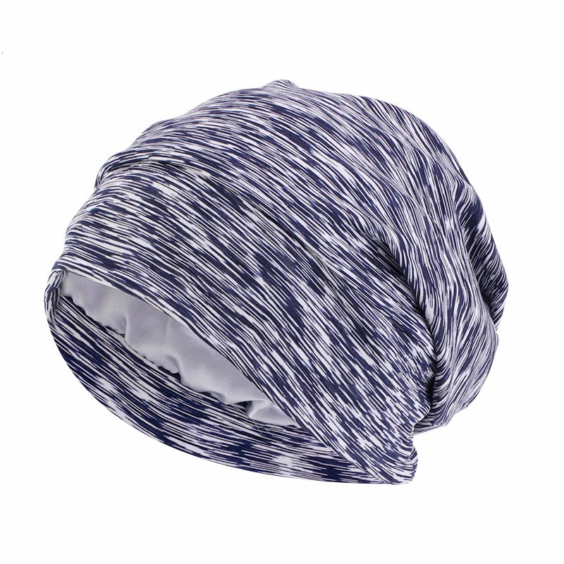 Women Men Sleeping Hat Baggy Beanie Satin Lined Night Unisex Sleep Cap Hair Care Bonnet Hair Loss Nightcap Pullover Hat Headwear