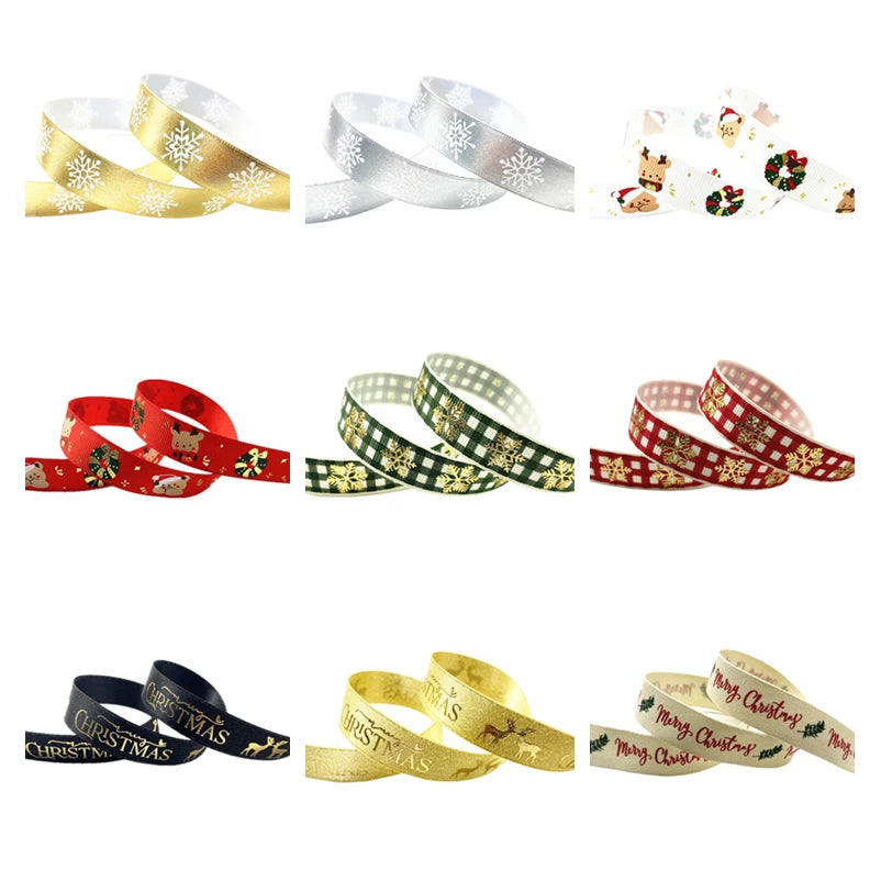 1 yard High Quality Christmas Ribbons Printed Grosgrain Ribbons for Gift Wrapping Wedding Decoration Hair Bows DIY