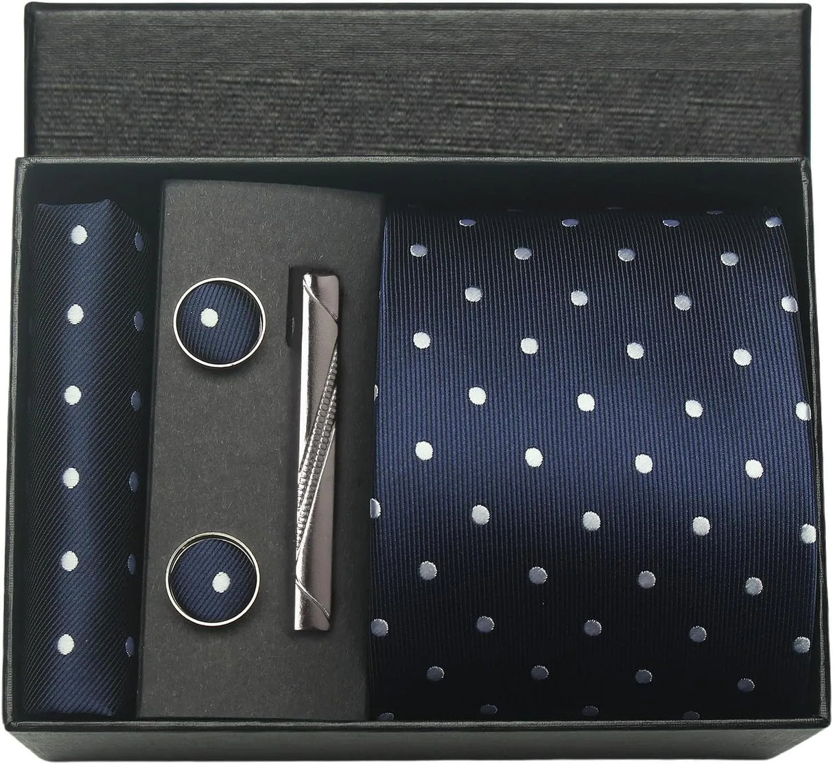 Classic 100% Silk Men's Ties In Gift box 8cm Plaid Dot Striped Business Necktie Handkerchief Cufflinks Wedding Party Tie Set