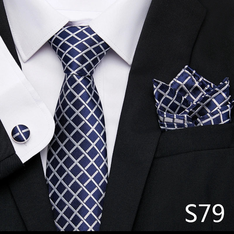 Luxury Tie Handkerchief Pocket Squares Cufflink Set Necktie For Men Blue Red Clothing Accessories