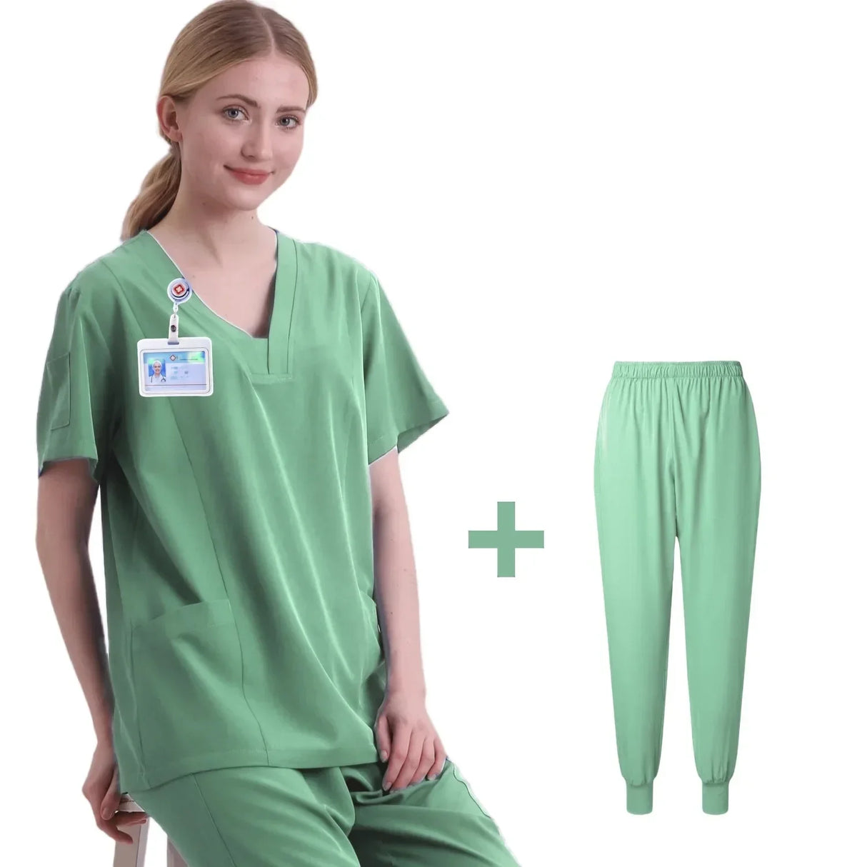 New Scrubs Set Medical Uniforms Stretch Scrub Tops with Pocket Pants Nurse Uniform Doctor Surgery Overalls Beauty Salon Workwear