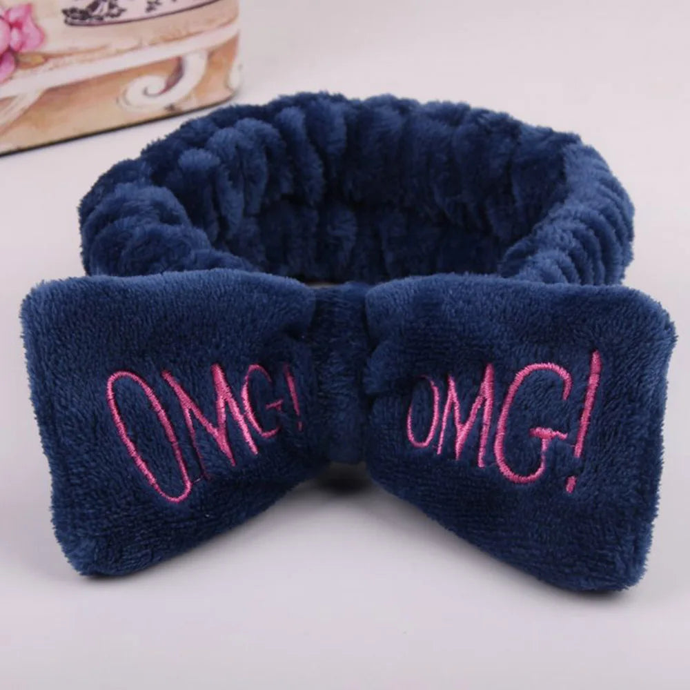 Letter OMG Headbands for Women Girls Bow Wash Face Turban Makeup Elastic Hair Bands Coral Fleece Hair Accessories