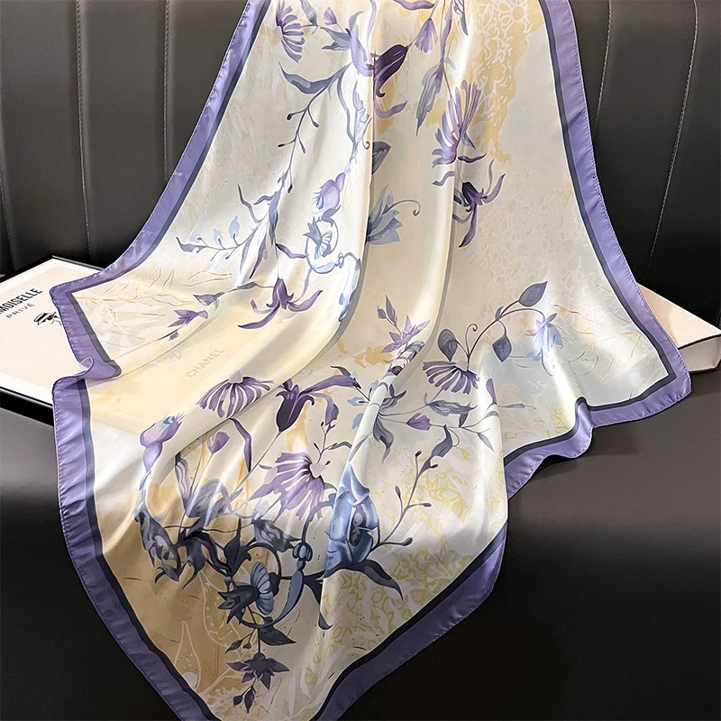 Print Satin Silk Square Scarf Hijab Women Bandana 90CM Headscarves Neckerchief Ladies Muffler Shawl Wrap Foulard Headband