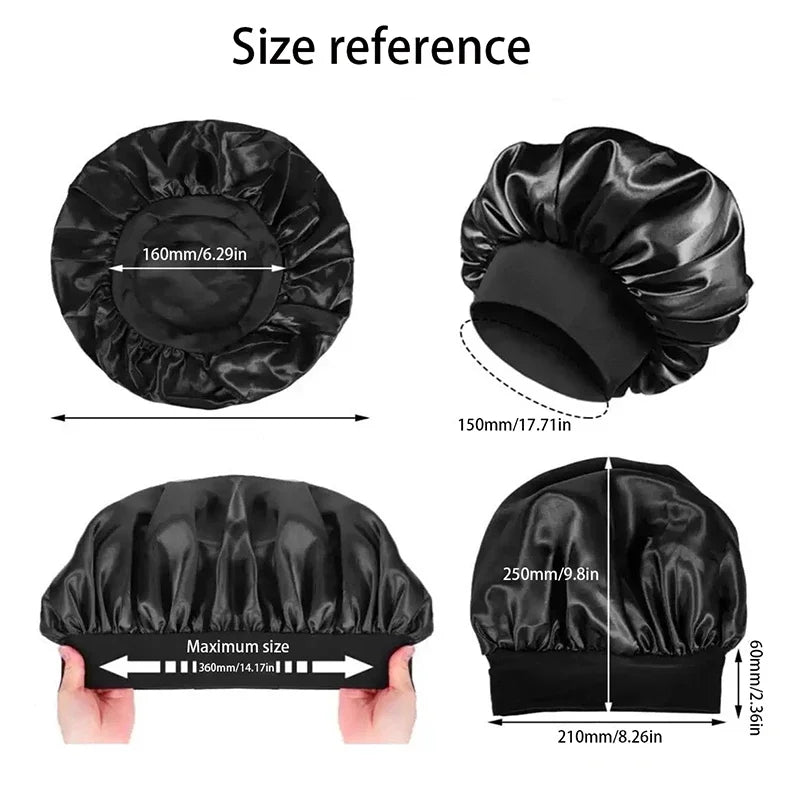 New Women's Satin Solid Sleeping Hat Night Sleep Hair Care Bonnet Nightcap Silky Shower Caps Comfortable Flower Band Unisex Cap