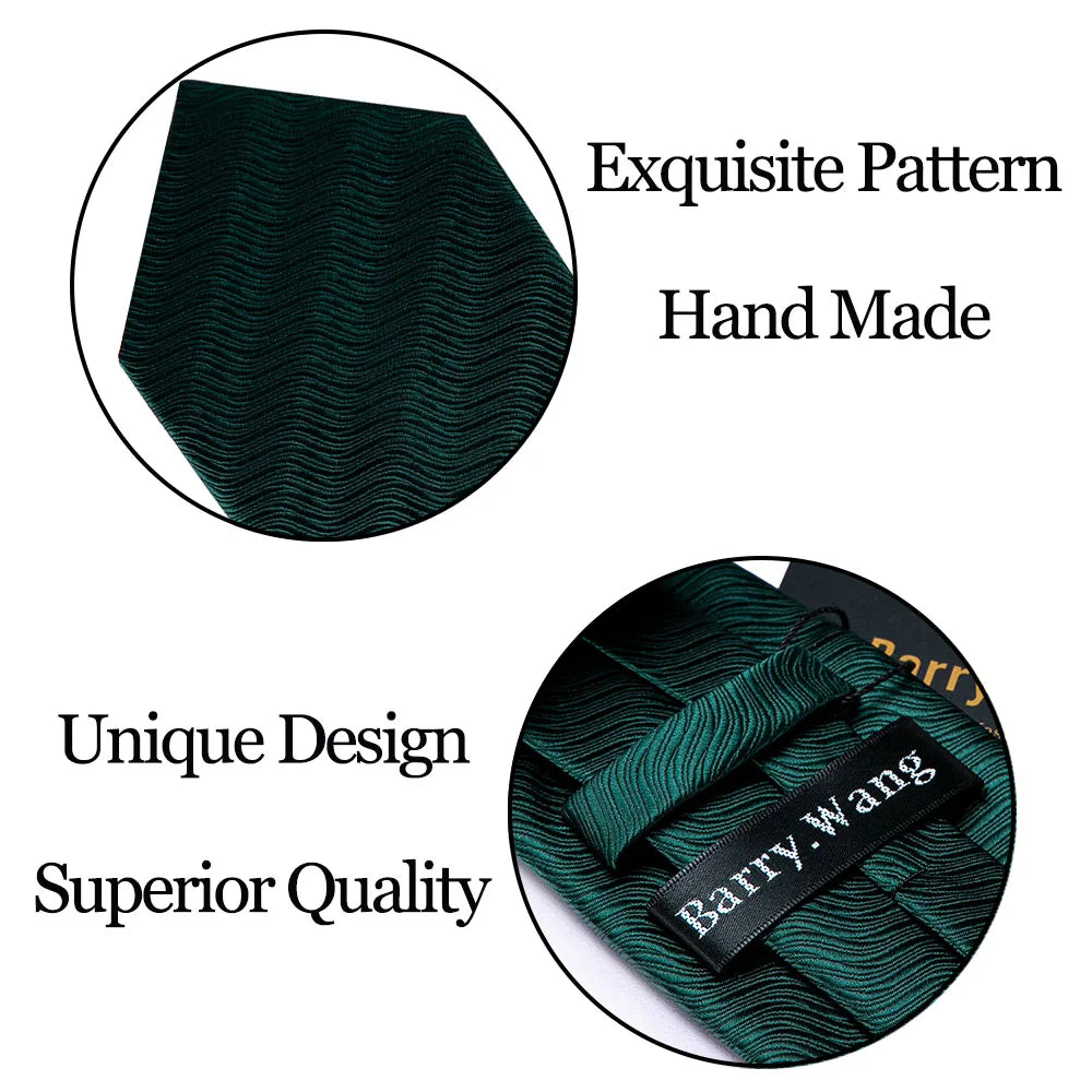 Fashion Luxury Green Silk Tie For Men Casual Formal Wedding Geometric Tie Barry.Wang NeckTies Hanky Cufflinks Set Business Gift