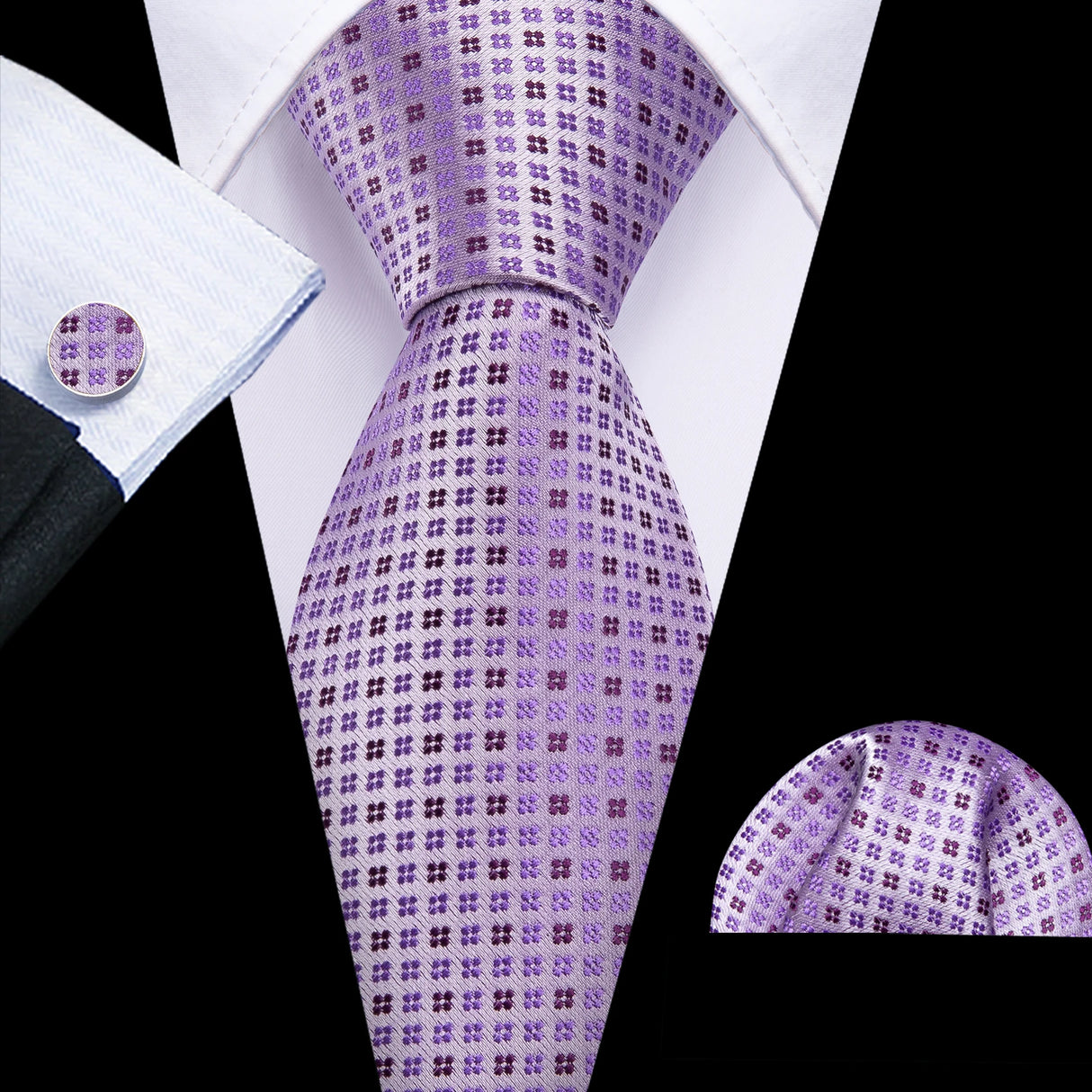 Male Gift Silk Men Tie Set Purple Violet Solid Paisley Striped Wedding Business Tie for Man Necktie Handky Cufflinks Barry.Wang