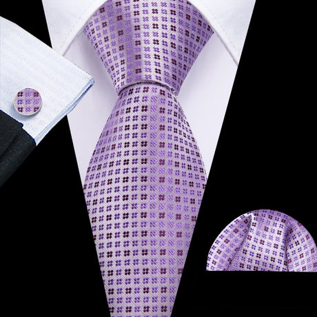 Male Gift Silk Men Tie Set Purple Violet Solid Paisley Striped Wedding Business Tie for Man Necktie Handky Cufflinks Barry.Wang