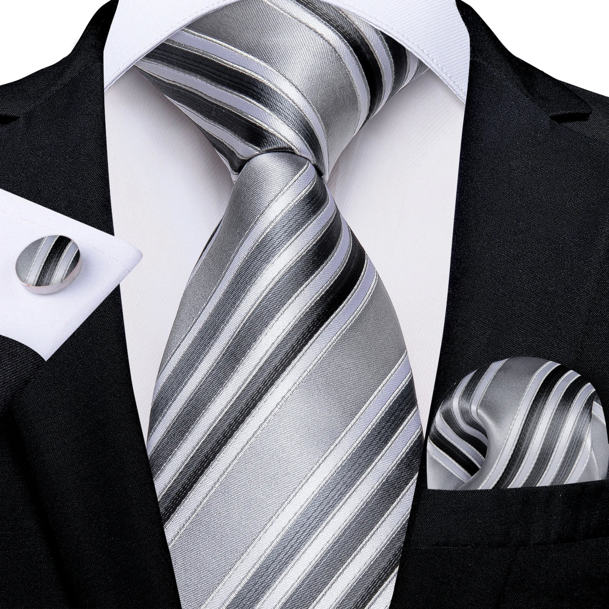 Fashion Striped Tie For Men Red Wine White Silk Wedding Tie Hanky Cufflink Gift Tie Set DiBanGu Novelty Design Business MJ-7337