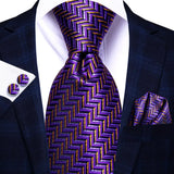 Hi-Tie Purple Lilac Floral Striped Silk Elegant Tie For Men Groom Wedding Men Necktie Pocket Square Cufflink Accessory Wholesale