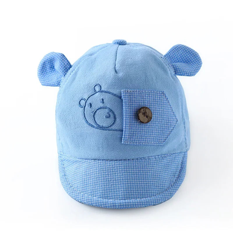 Cute Cartoon Printing Bucket Baby Hat Cotton Breathable Kids Fisherman Hat Infant Toddle Sun Hat with Drawstring for 1-5 Years