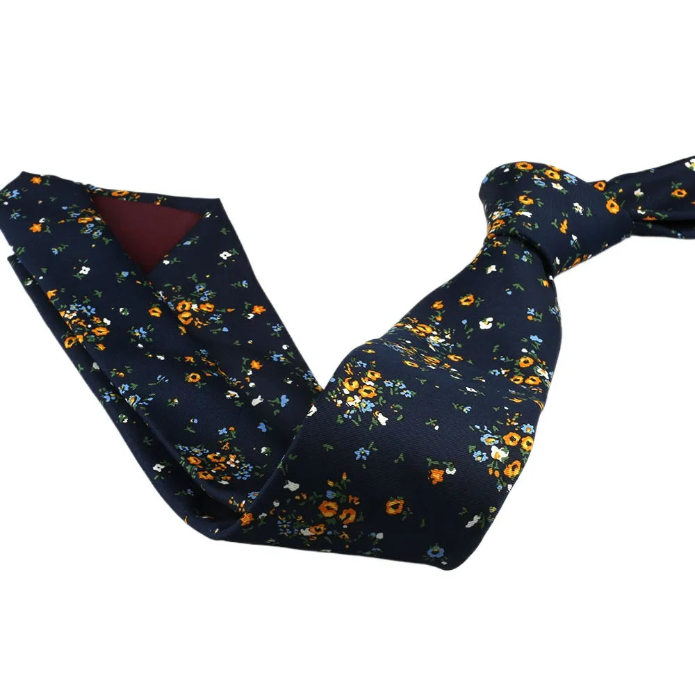 New 8cm Korean Style Necktie for Men Business Professional Retro College Boys Imitation Silk Print Fabric Floral Groom's Tie