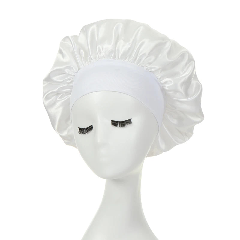 2PCS Milk Imitation Silk Wide Brim Satin Cloth Women's Hair Hat Bonnet Elastic Band Headwear bonnets for women