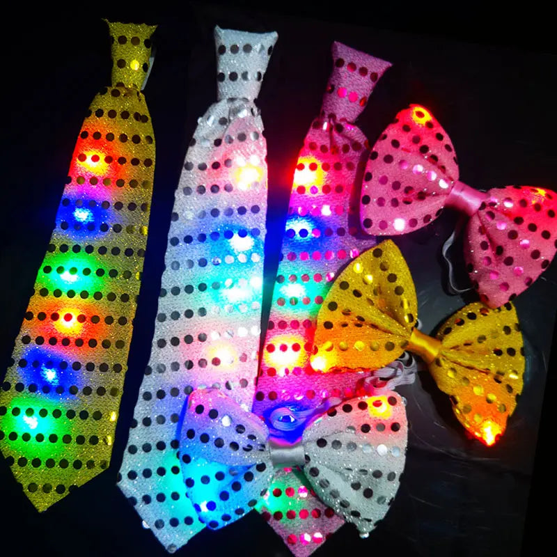 10Pcs Luminous Tie LED Flash Necktie Light up Bow Necktie Lights Sequins Bowtie Rave Rave Party Gift 3 Flashing Light Settings