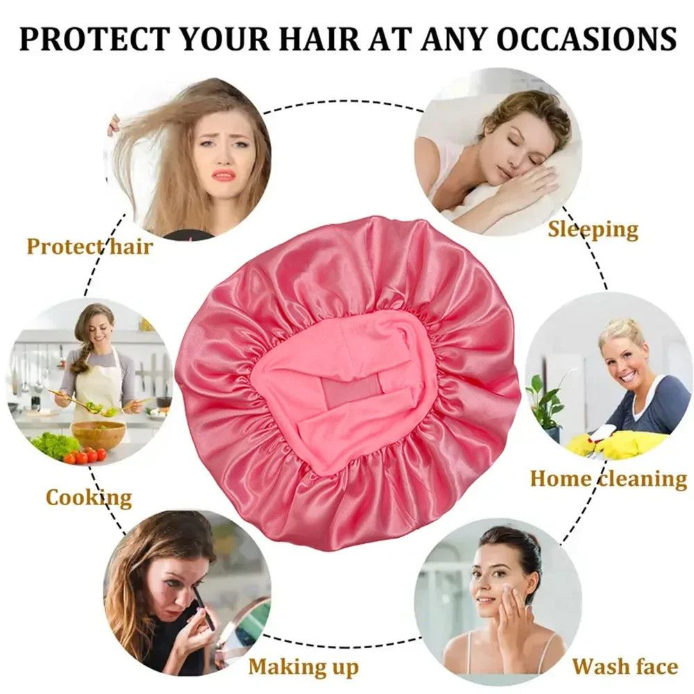 Newly Satin Night Hair Cap Women's Solid Sleeping Hat Sleep Care Bonnet Nightcap For Women Unisex Cap