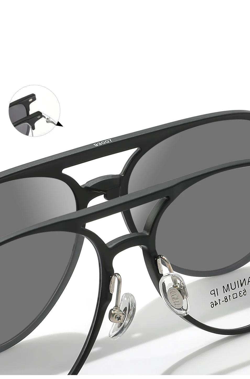 3 In 1 Pure Titanium Women Double Beam Glasses Frame With Polarized Clip On Sunglasses And Night Vision Men Half Rim Eyewear