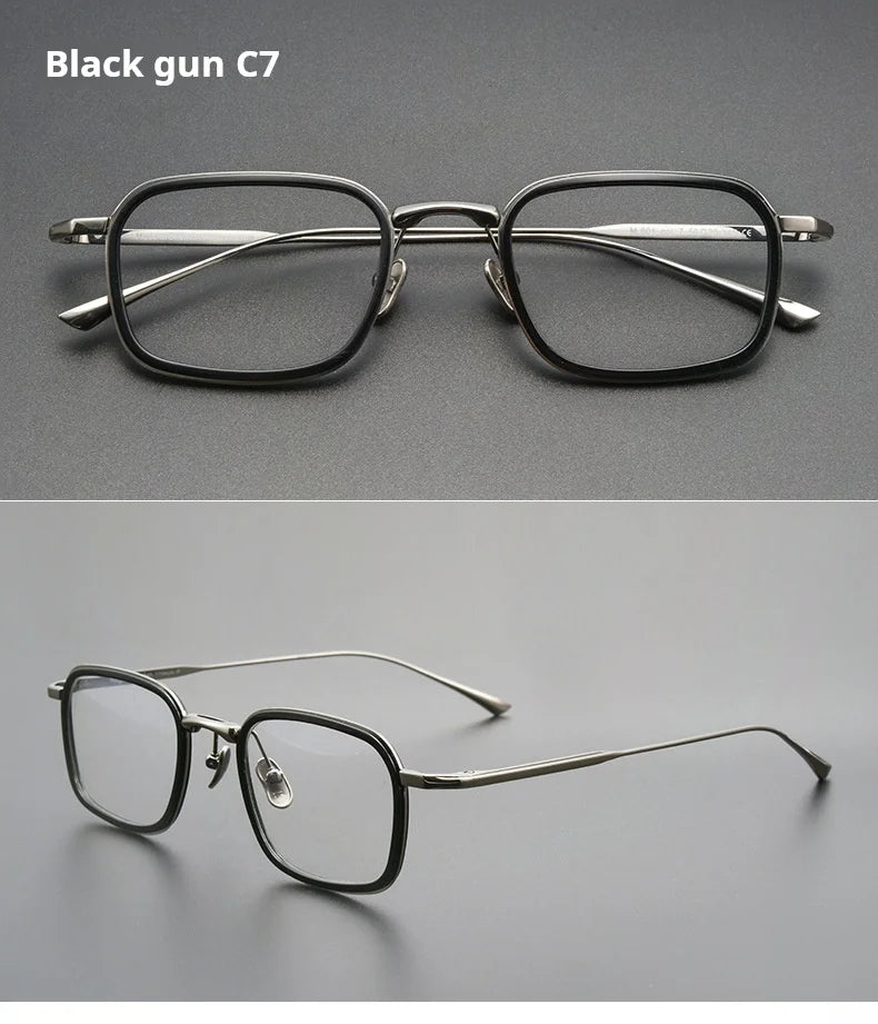 TFTB Retro All Pure Titanium Men's Glasses Luxury Square Small Framework Ultralight Optical Prescription Eyeglasses Frame 142mm