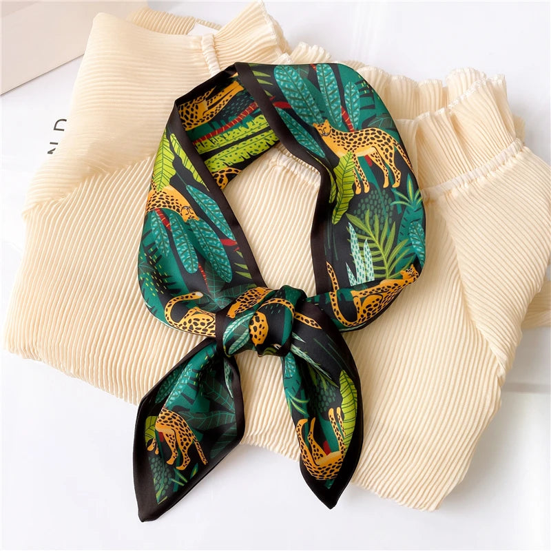 2022 Women Silk Scarf Print Female Luxury Skinny Hair Neck Scarves Lady's Bag Tie Ribbons Headband Accessories Summer New