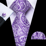 Male Gift Silk Men Tie Set Purple Violet Solid Paisley Striped Wedding Business Tie for Man Necktie Handky Cufflinks Barry.Wang