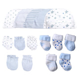15Pieces New Born Gloves+Hats+Socks Sets Cartoon 100%Cotton Baby Boy Girl Headwear 0-12M Solid Color Infant Supplies Accessories