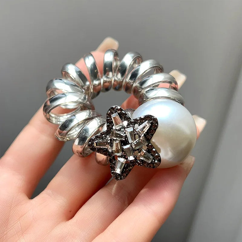 New Telephone Line Elastic Hair Rope Advanced Sense Pearl Hair Rope Hair Loop For Women High Elasticity Head Rope Hair Bands