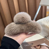 Vintage Women Large Real Otter Rabbit Plush Hair Clip Korea Autumn and Winter Elegant Shark Claw Girl Sweet Hair Accessories