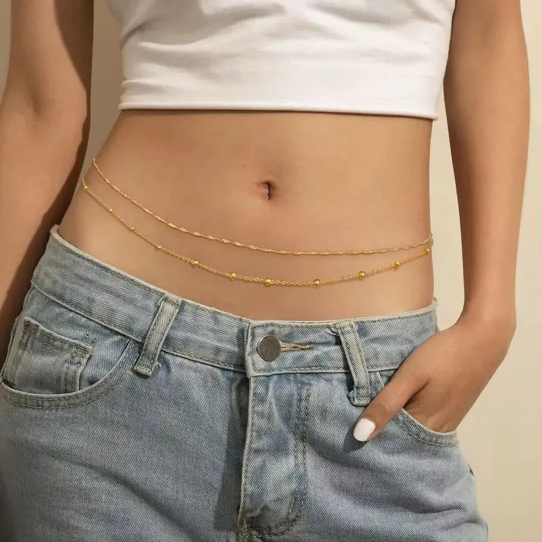 Waist Accessory Fashionable and Personalized Round Bead Chain Twisted Chain Double-layer Women's Waist Chain New Body Chain