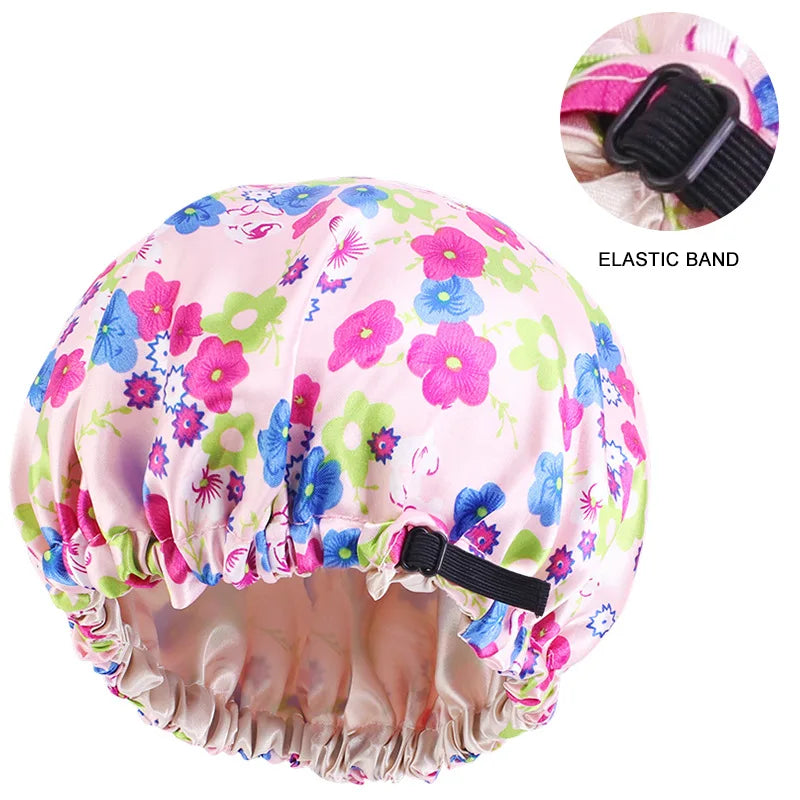 Adjustable Satin Silk Bonnet for Baby Sleep Cap Children Flower Print Satin Nightcap Girl Wash Makeup Cap Kid Sleep Night Bonnet