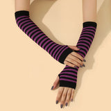 Autumn Winter Students Fashion Stripes Knitting Arm Cuff Halloween Dress Up Emo Y2K Ninja Arm Warmer Fingerless Red Gloves