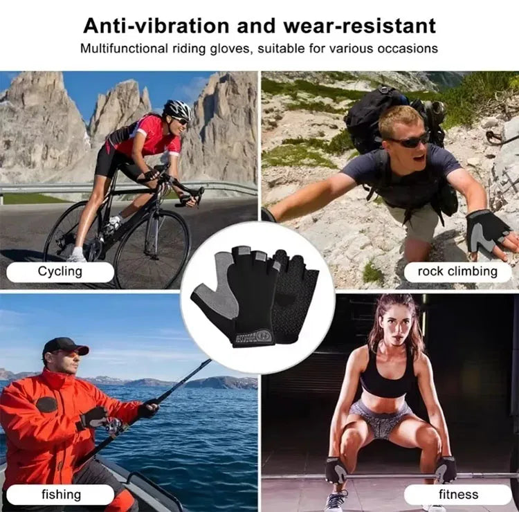 New Cycling Gloves Anti Slip and Shock-absorbing Outdoor Sports Gloves Summer Sun Protection Elastic Fingerless Gloves
