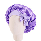 Solid Satin Silk Bonnet with Band Tie Baby Sleep Cap Bowknot Kids Baby Night Sleep Cap Beanies Girl Makeup Cap Children Nightcap