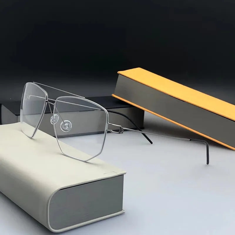 Denmark Brand Titanium Glasses Frame Men Women Double-Beam Square Eyewear Screwless Handmade Eyeglasses Frames Edwin Oclus De