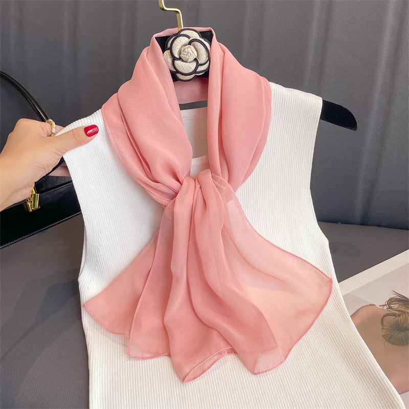 2023 New Fashion Summer Women Soild Color Beach Scarf Silk Shawls Headband Female Headband Wraps Sunscreen Hijab Wholesale