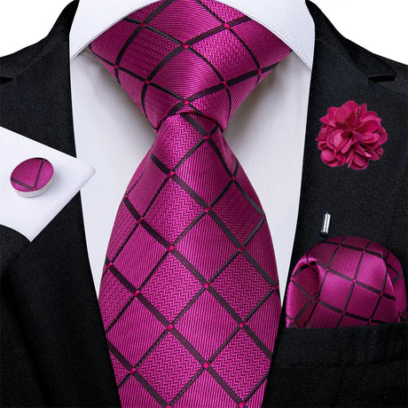 4Pcs Pink Paisley Folral Men Tie Pocket Square Cufflinks Brooch Pin for Wedding Party Groom Accessories 8cm Necktie Gift