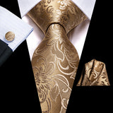 Classic Gold Silk Men Necktie Fashion Stripe High Quality Handkerchief Cufflinks Set Wedding Male Ties Business Party Barry.Wang