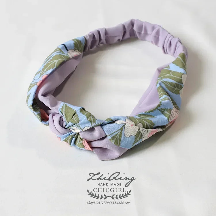 Clearance Fresh Colorful Turban Headbands Women Spring Summer Chiffon Headband Head Wrap Wide Lattice Hairband Hair Accessories