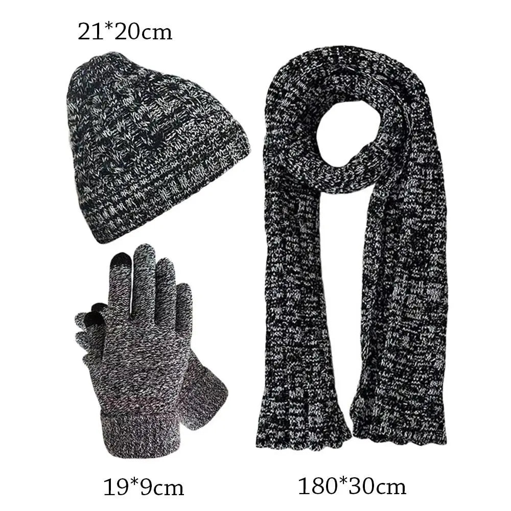 3Pcs/Set Neck Protection Knitted Hat Winter Soft Windproof Beanies Hat Outdoor Warm Scarf Cap Men Women