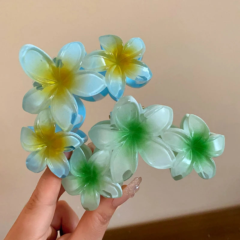 Dopamine Sunflower Shark Clip Sweet Gradient Flower Grab Clip Ponytail Braid Hair Clip for Girls Beach Vacation Hairstyles