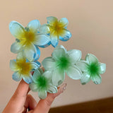Dopamine Sunflower Shark Clip Sweet Gradient Flower Grab Clip Ponytail Braid Hair Clip for Girls Beach Vacation Hairstyles