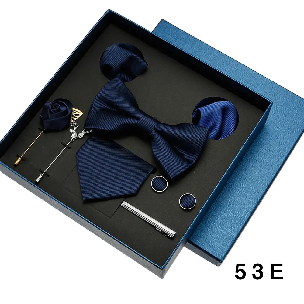 Plain Tie Set For Men Solid Color Necktie Pocket Square Brooch Gift Box For Wedding Business Luxury 8pcs Mens Gift Gravatas