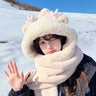 2023 New Fashion Scarf Hat Glove Women Cute Big Ear Bunny Beanie Winter Warm Soft Thickening Pocket Warm Ear Hats Hooded Skullie