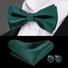 Dropshipping Solid Silk Mens Bow Tie Hanky Cufflinks Set Pre-tied Butterfly Knot Bowtie Wholesale for Male Wedding Business