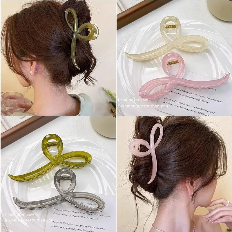 Elegant Jelly Color Bow Hair Claw For Women Girls Sweet Hair Ornament Back Headband Hair Clips Hairpin Fashion Hair Accessories