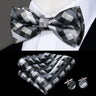 Hi-Tie Jacquard Silk Mens Bowtie Bow Tie Hanky Cufflinks Set Pre-tied Butterfly Knot Black White Grey Blue Red Green Pink Purple