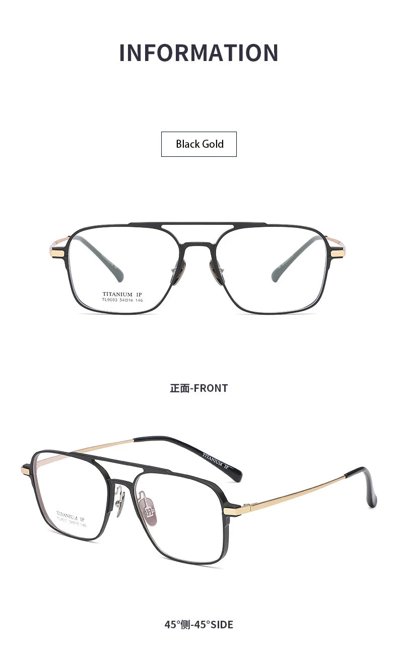 Light Pure Titanium Frames Retro Polygon Spectacle Pilot Ultra Double Bridge Customized Optical Prescription Eyeglasses Man