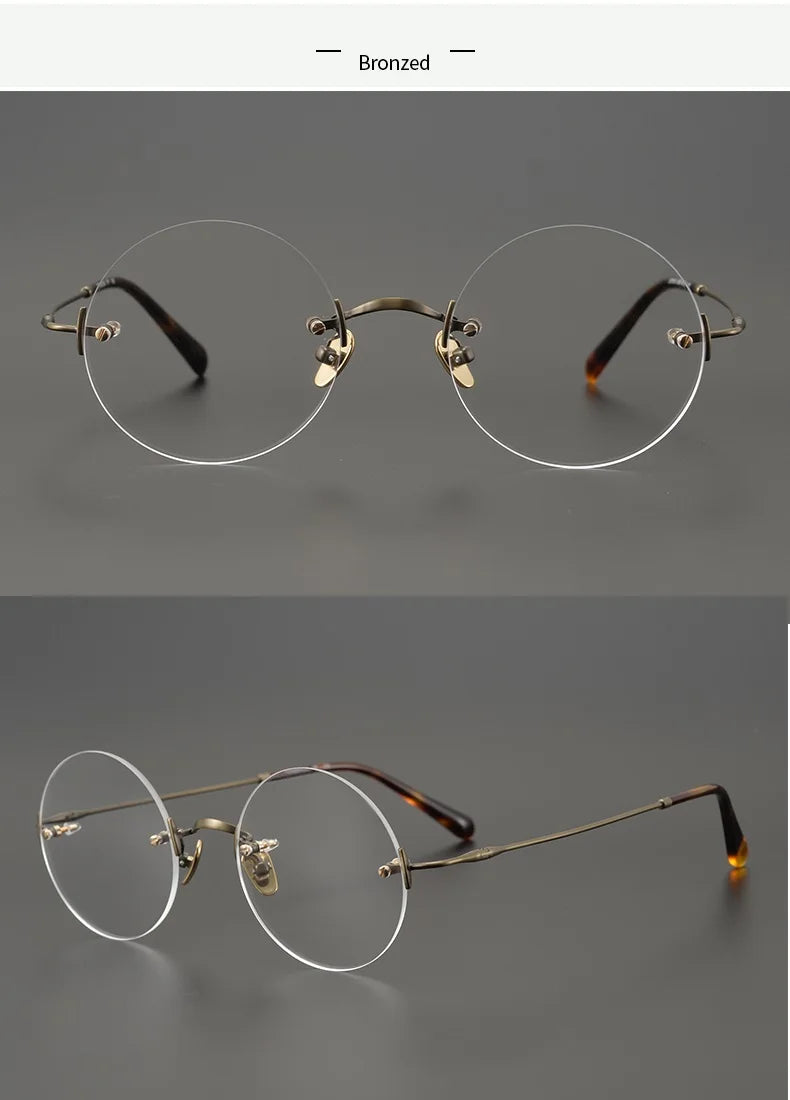 2024 Pure Titanium Round Rimless Glasses Frame Simple Fashion Men Women Small Faces Eyeglasses Light Weight Frameless Spectacles