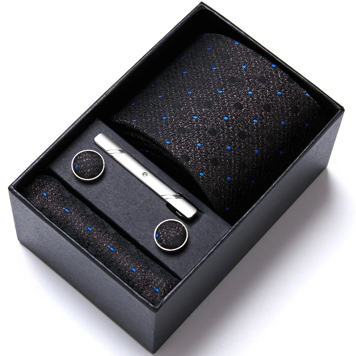 Brand Wholesale Tie Pocket Squares Cufflink Set Necktie Blue Striped Man Wedding Accessories Fit Workplace Holiday Gift Box