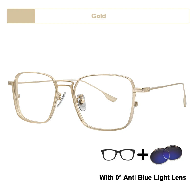 American Design Men Square Frames Handmade Retro Pure Titanium Glasses Thick Edges Business Eyeglasses Suitable for Large Faces