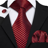 Barry.Wang Plaid Silk Men Tie Handkerchief Cufflinks Set Designer Jacquard Checked Necktie for Male Wedding Team Groomsman Corp