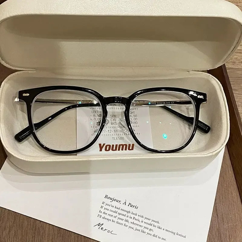 0 ~ -6.0 Myopia Glasses  Blue Light Resistant Flat Glasses Oval Resin Lenses Men Computer Optical Eyeglasses Unisex