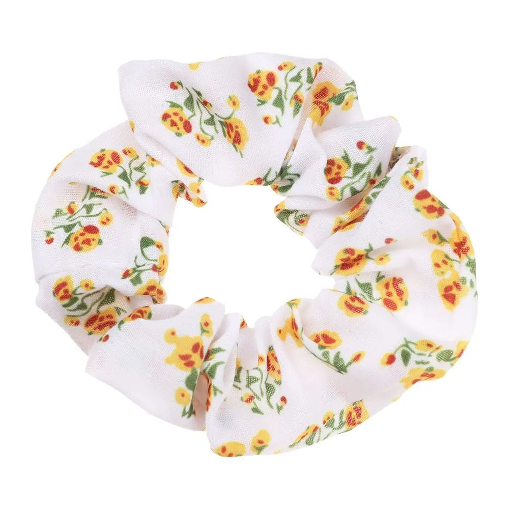 Women Lady Female Flower Hair Accessories LatticePrint Elastic Hairs Ties Yellow Scrunchies Hair Rope Girls Headwear